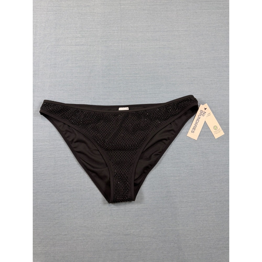 No Boundaries Womens Black Mesh High Leg Cheeky Bikini Swim Bottoms XL 16-18 NEW - Picture 1 of 6